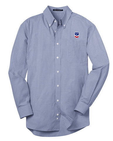 Men's Navy Blue Flag Port Authority® Plaid Pattern Easy Care Shirt