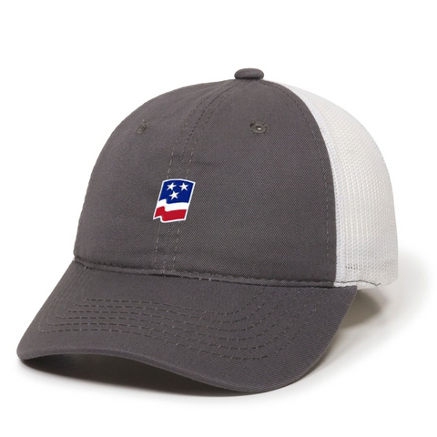 Gray/White Unstructured Mesh Back "Flag" Cap