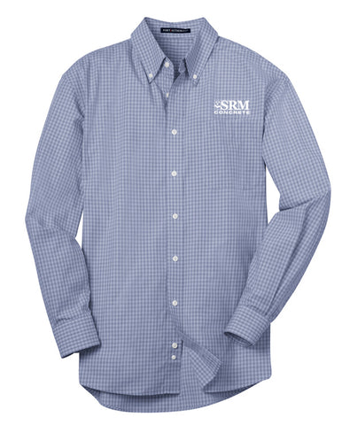 Men's Navy Blue White SRM Port Authority® Plaid Pattern Easy Care Shirt